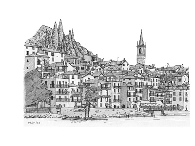 Varenna, Italy architecture artwork drawing illustration inkpen sketch