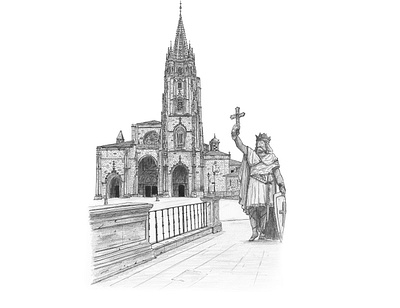Oviedo Cathedral architecture artwork drawing illustration inkpen sketch