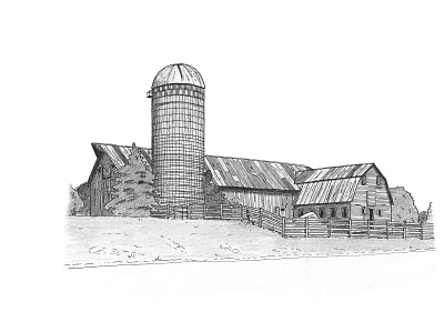 Farm architecture artwork design drawing illustration inkpen picture sketch