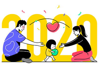 2020！LOVE! 2020 dad embrace family girl home hug illustration love lovely mum together vector