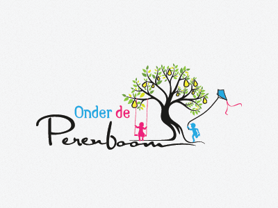 Onder de Perenboom Preschool Logo children daycare fruit happy kite pear preschool swing tree