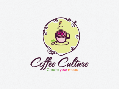 Coffee Culture - Whimsical Logo caffeine coffee cup cute female feminine flower girly shop swirly whimsical