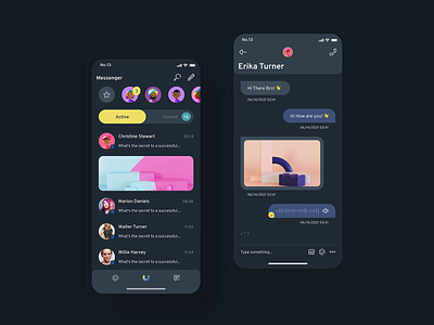 Darkmode Messenger 💬 app darkmode design ios kit messenger metmoi mobile template ui