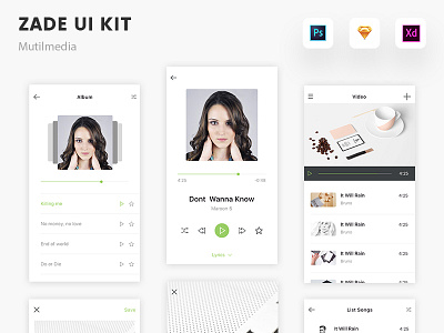 Zade UI KIT - Mutilmedia app design ios iphone kit mobile template ui zade