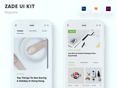 Zade UI KIT - Magazine app design ios iphone kit minimal mobile template ui zade