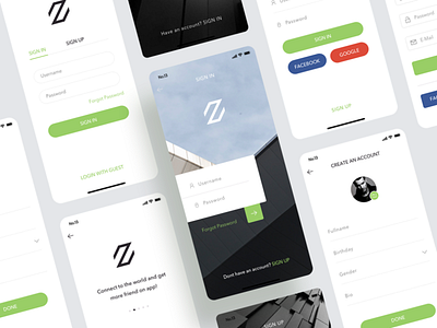 Zade Sign In & Sign Up app design kit minimal mobile template ui zade