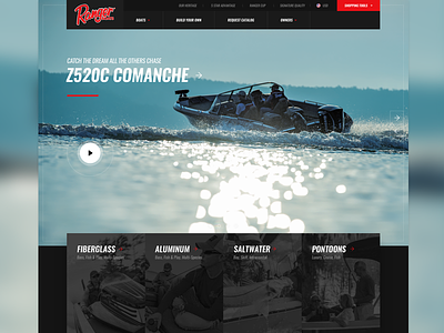 Ranger Boats Homepage aem boating ecommerce fishing home homepage navigation responsive ux website