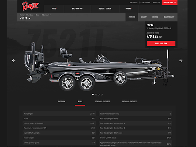Ranger Boats Model Page ecommerce model product responsive ui ux website