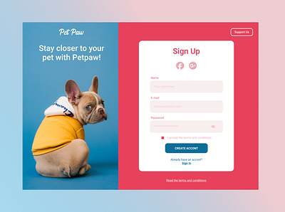 Sign Up page design app application dailyui dailyui 001 dailyuichallenge dog pet ui design web