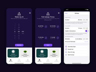 Wakeasy - Wake Up Fresh, Easily iOS App UI Design app bedtime clean design fall asleep ios iphone simple sleep sleep app sleep cycle ui wake up