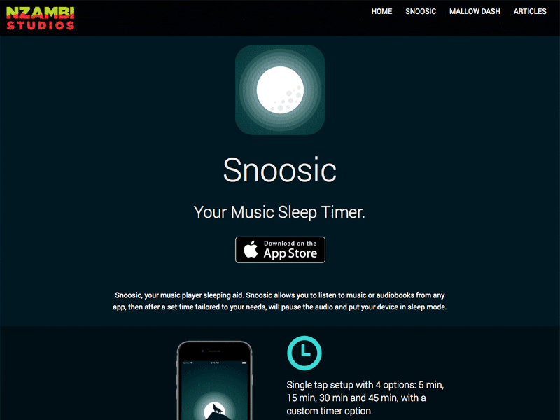 Snoosic App Product Website Page