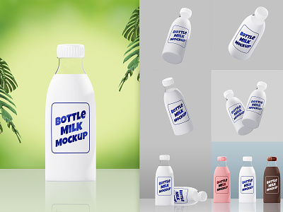 3D Realistic Bottle Milk Mockup