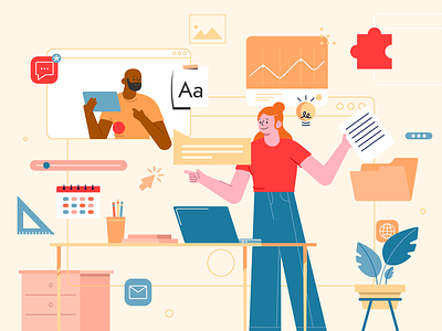 Remote Working - Illustration call conference design designer education flat design illustration illustrator interface meet presentation remote remote work services ui ui design ux vector video work