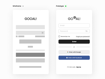 'Goal' shot design login mobile prototype sign in ui ux wireframe