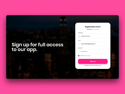 Sign up form - design concept app app design appdesign dark mode forms login form pink registration sign up ui uidesign uiux uiuxdesign web design webdesign website website design