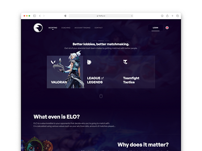 Eloboost design elo boost eloboost figma game graphic design homepage landing lol tft ui valorant web website
