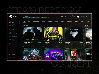Steam Redesign Concept dashboard digital interaction design redesign redesign concept steam ui uidesigner uiux ux web design website