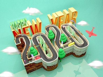 Happy New Year 2020 2020 3dsmax graphics neon new year typogaphy