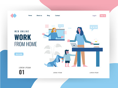 Woman working from home concept. character coronavirus covid 19 design flat home quarantine illustration landing page ui vector website woman working from home