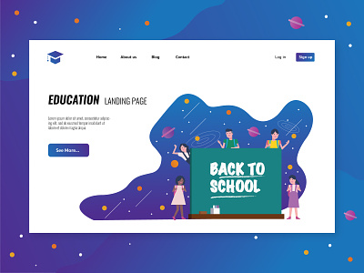 Back to school (Space Ver. ) Website landing page. back to school children design design app flat graphic icon illustration kids learning logo space student top page ui universe vector website