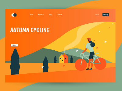 Autumn Cycling Landing page!! activity autumn bicycle cycling design flat graphic illustration landing page seasonal sport ui vector website woman