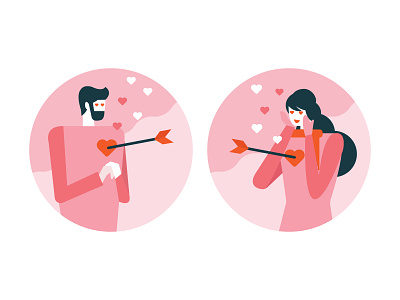 Falling in Love!! arrow character cupid design flat graphic heart icon illustration love people seasonal valentine valentine day vector woman