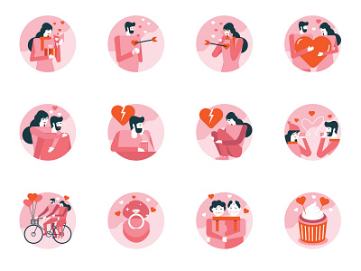 Valentine's Day Icons design flat graphic icon icons illustration man moment people romance romantic ui valentine valentine day vector woman