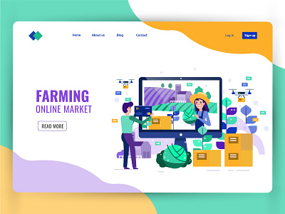 Smart farming and Online market concept. Landing page design.