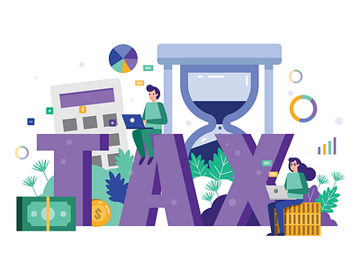 Tax time accounting business calculation cartoon character design dollars financial flat flat design graphic illustration money office people tax ui vector working