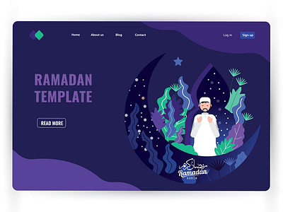 Ramadan Kareem landing page. character design graphic header page illustration landing page nature prayer ramadan ui ux vector website
