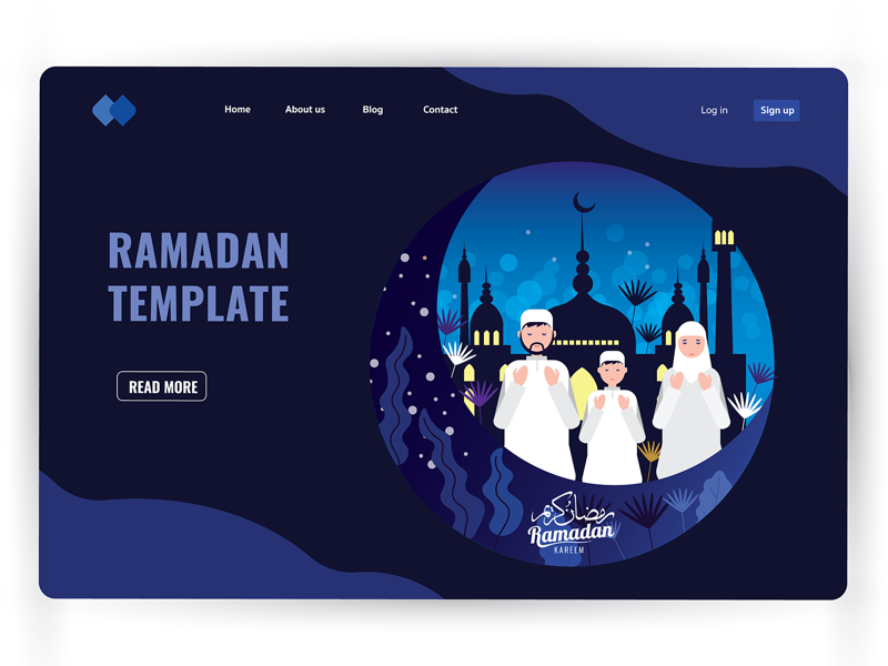 Ramadan night architecture templates ux ui header page landing page website character vector illustration flat masjid design nature children family people prayer ramadan