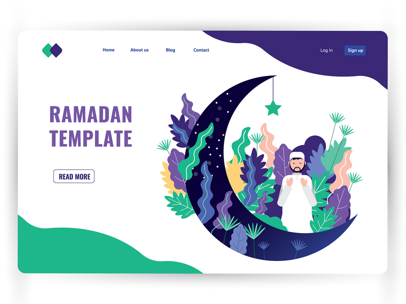 Peaceful mind concept website header page landing page illustration graphic ui design flat man muslim praying prayer ramadan