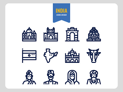 India outline icons asia avatar character design graphic icon icons illustration india landmarks people vector website
