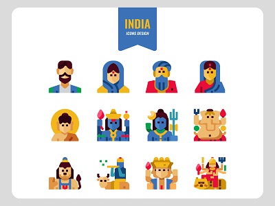 India Avatar and Hindu God icons avatar character culture design flat god graphic hindu icon icons iconset illustration india people travel ui vector