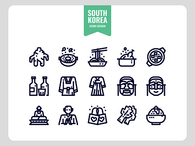 South Korea Outline Icon Set