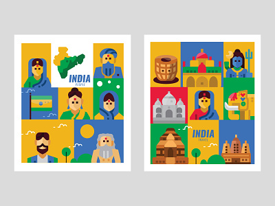 India Travel and People Banner asia character design flat graphic icon illustration india indian people poster vector website