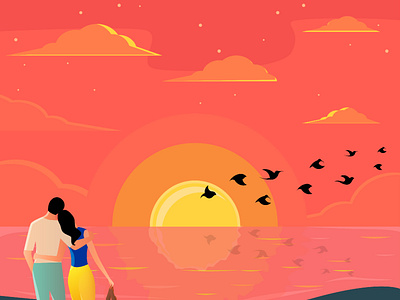 ROMANTIC COUPLE ENJOYING BEAUTIFUL SUNSET VIEW . design bestvector cartoon colors illustration illustrator infinitedesign logo sketch vector vectordrawing