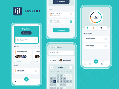 TasKoo - Task Management app flat logo minimal ui ux