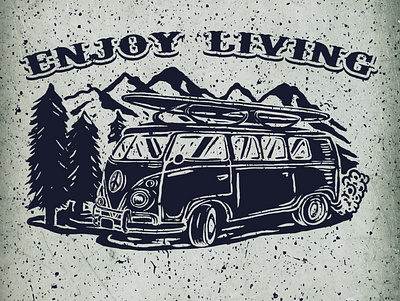 enjoy the living bus design icon illustration merchandise typography vintage volkswagen