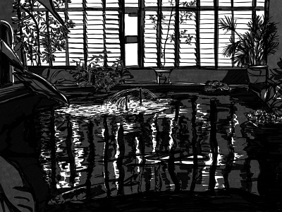 Koi pond at the Barbican art artwork drawing illustraion illustration illustrator ink