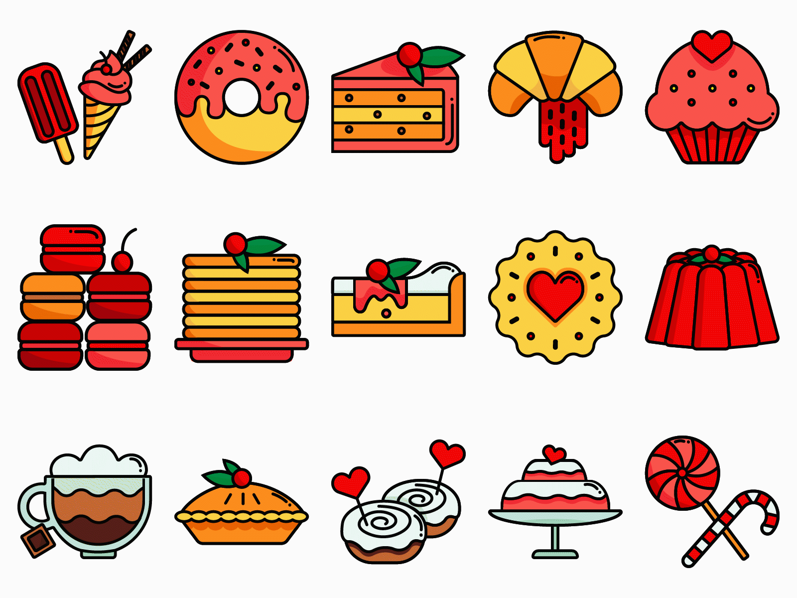 A sweet icon pack animated animation bakery cake coffee confectionery cookie croissant donut icecream icon iconpack illustration pancakes pastry pie sweets