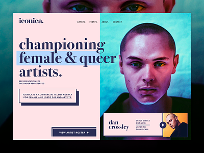 Iconica | Site Design - Initial Concept branding design empowerment feminism flat gay gay pride lettering lgbt lgbtq lgbtqia music musician type typography ui ux web website
