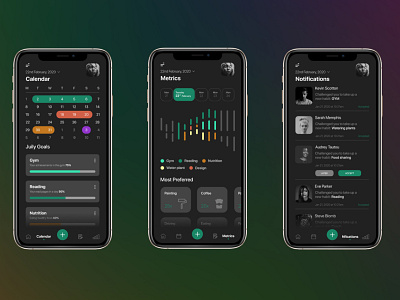 Fitness Application active app calendar design fitness goals gym icon illustration metrics mobile notifications sports tracker typography ui ux