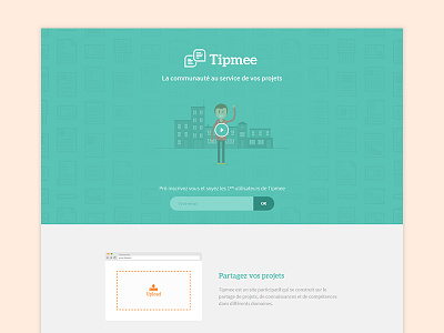 Landing Page - Tipmee background icons blue community flat design form landing page one page play upload video website