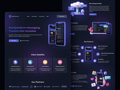 Satelite IM 3d app chat chatting clean conversation dark dashboard design glassmorphism interface landing page messenger minimal product social ui ux web