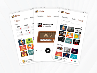 Radioo App Design app application branding cards challenge concept daily ui design identify interface mobile ui new podcast podcast app popular radio app radio design screens ui ux
