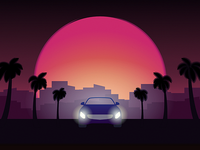 Sunset art artwork design draw driving illustration vector vector art vehicle