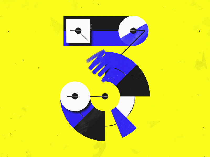 Number 3 - 36 Days of Type 36days 36daysoftype animated animation blue brushes letters motion texture type typography yellow