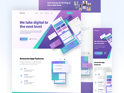 Application Landing Page 2020 trend adobe xd clean ui colors design figma figmadesign landing page sketch typography ui web website