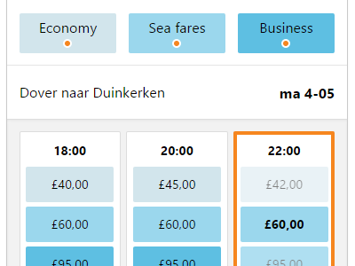 Seafare departures multiple booking buttons departures fares grid mobile prices pushed responsive ui